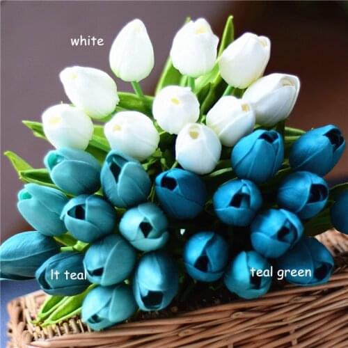 1pcs Real Touch Teal Tulip artificial flowers Bouquets for Bridal Bouquets Wedding Centerpieces Vase Arrangement Home Decoration