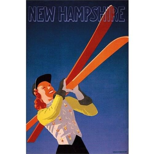 Vintage Travel New Hampshire by Hechenberger Ski Skiing Art Film Print Silk Poster Home Wall Decor 24x36inch
