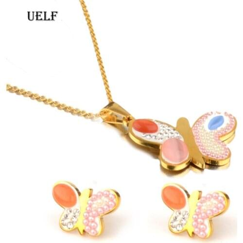 UELF Bridal Simulated Pearls Necklace Studs Earrings Stainless Steel Jewelry Set for Wedding