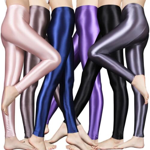 Metelam Womens High Glossy Wet-look Metallic Leggings Opaque Pants Trousers High Elasticity Skinny Plus Size