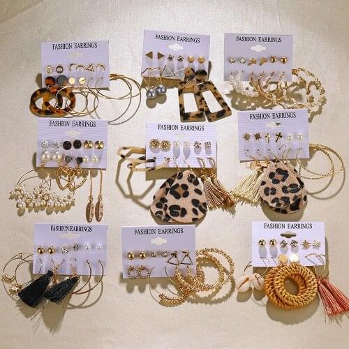 EN Womens Fashion Earrings Set Pearl Dangle Earring Bohemian Jewelry 2020 Geometric Crystal Round Drop Earrings Wholesale Gift