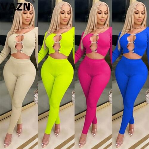 VAZN 2020 New Bandage Solid O-neck High Street Special Full Sleeve Women Casual Fashion Set Women Young Energetic Set