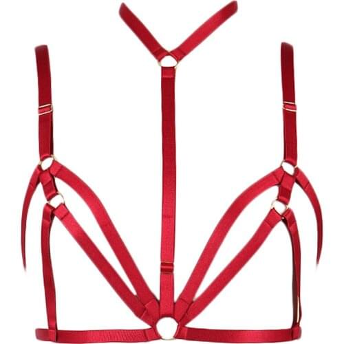 Woman Body Harness Belt Red Sexy Lingerie Pastel Goth Open Chest Bra Rave Top Cage Festival Bondage Body Harness