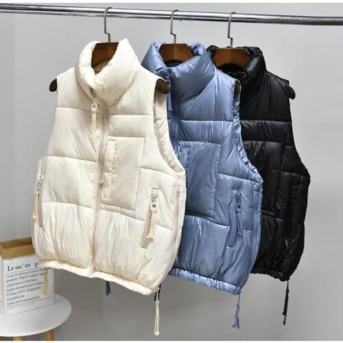 ISENMAL Womens Winter Short Vest Cotton Padded Solid Hooded Sleeveless Jacket Female Casual Stand Collar Thick Outwear