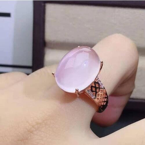 Natural Pink Crystal Real 925 Sterling Silver Large Particle Gemstone Ring Fashion Fine Wedding Jewelry for Women Free Shipping
