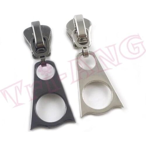 20pcs/lot, Gun Black, Silver Color 5# 8# Double Round Holes Zipper Sliders for Metal Nylon Resin Zipper