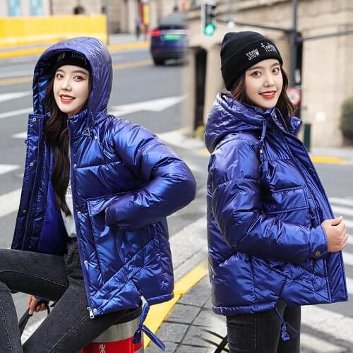 2020 Winter Parkas Womens Down Padded Jacket Glossy Plus Size Hooded Parka Outwear Warm Thick Loose Casual Short Coats Female
