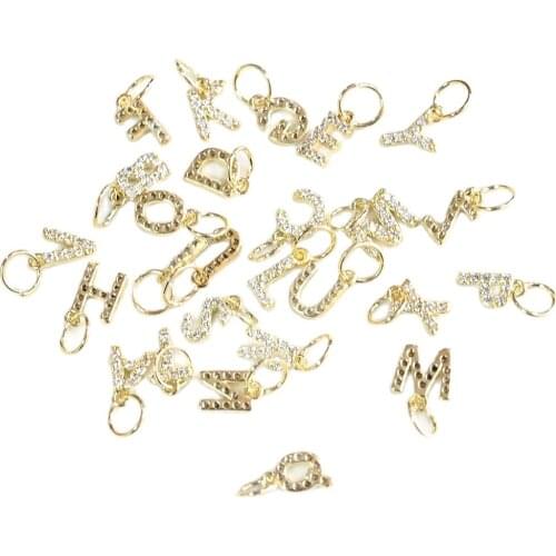 26pcs/Set 26 Letters A-Z English Alphabet Zircon Nail Decorations With Ring Shiny Charms Jewelry DIY Manicure Accessories VD-48