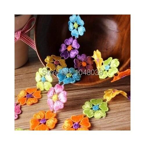3Yards/lot Beautiful Colorful Flower Lace Fabric Sewing Applique Satin Ribbon, DIY Craft Water Soluble Lace Tape Free Shipping