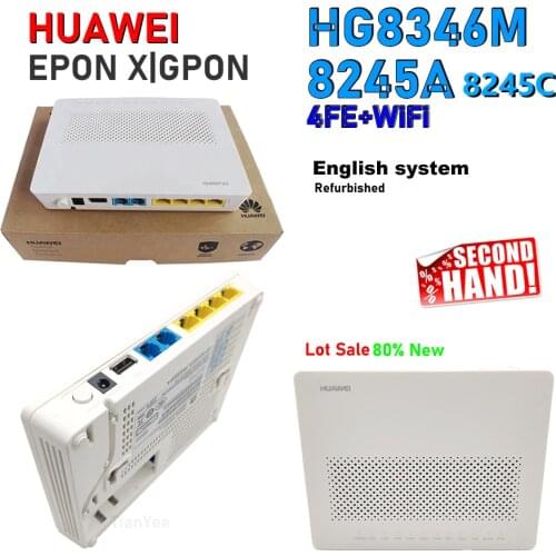 5pcs 10/pcs Lot HG8346M 8245A 4FE +2POTS +WiFi EPON GPON XPON Refurbished Huawei ONU FTTH Eng OS Mordem Router Fire to the home