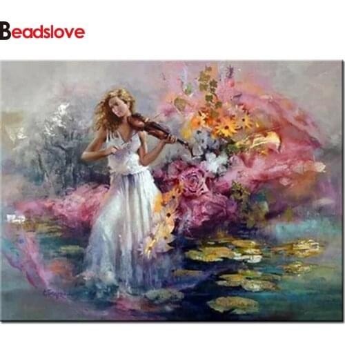 Diamond embroidery beauty playing the violin full square round drill diamond painting 5d diy diamond mosaic home decoration art