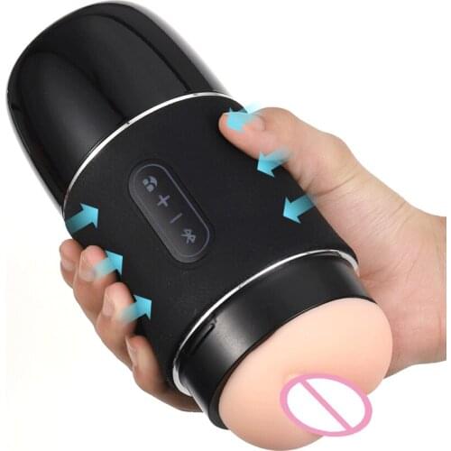 Bluetooth Speaker Airplane Cup Vibrator for Men Male Masturbation Cup Manual Pressing Sound Playback Induction Adults Sex Toys