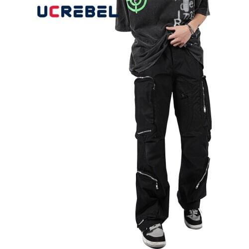 Multi-Pocket Cargo Pants Mens Hip Hop Casual Pants High Street Loose Straight-leg Trousers Men