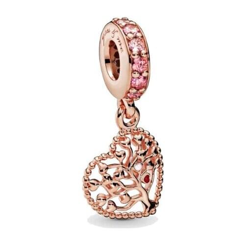 Genuine 925 Sterling Silver Charm Rose Moments Family Tree Of Love Dangle Beads Fit Pan Bracelet & Necklace Diy Jewelry