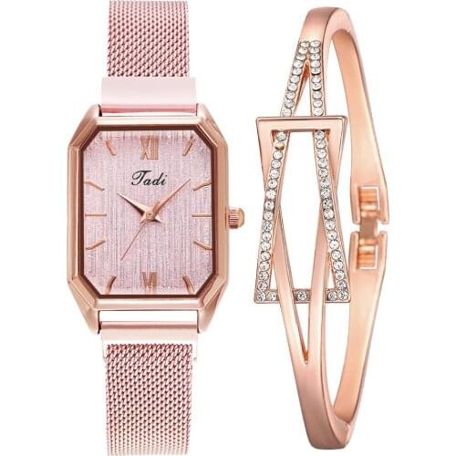 Luxury Women Quartz Watch Bracelet Set Magnetic Buckle Women Watches Simple Mesh Pink Ladies Watch Dropshipping relogio feminino