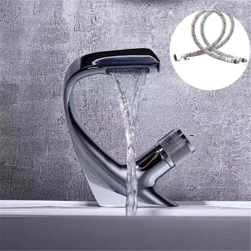 Black Faucet Bathroom Sink Faucets Hot Cold Water Mixer Crane Deck Mounted Single Hole Bath Tap Chrome Finished Drop