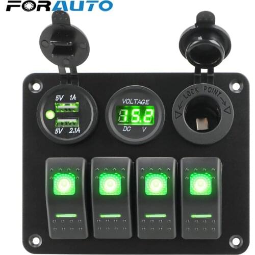 Digital Voltmeter Dual USB Port Aluminum Panel DC 12V/24V LED Rocker Switch Panel Circuit Breaker 4 Gang