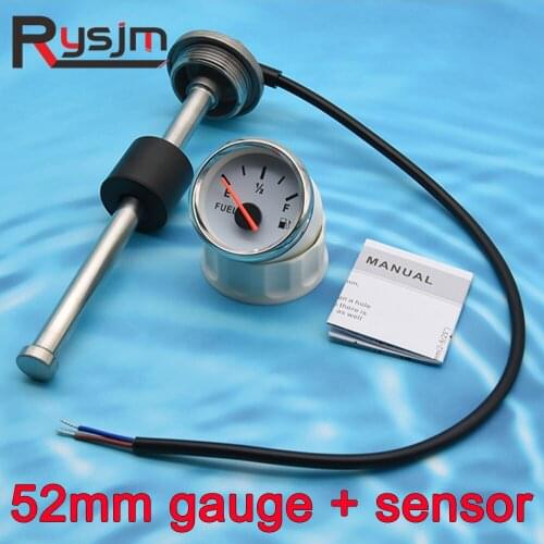 52MM Fuel Level Gauge + Fuel Level Sensor 100mm 200mm 250mm 500mm Water Tank Level Indicator Meter Red Light 0-190ohm 9‑30V DC