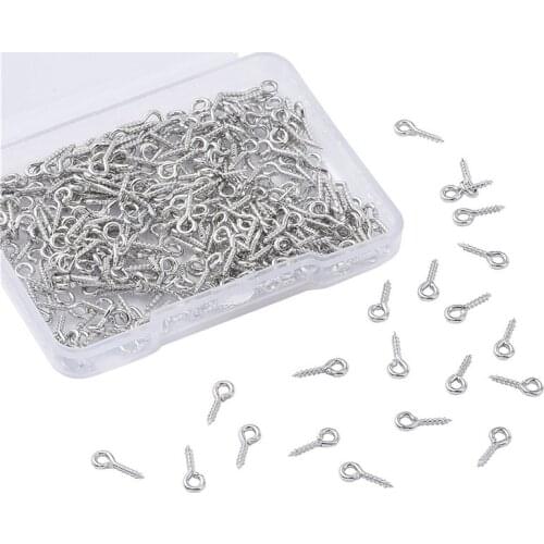 Julie Wang 300PCS/Box Small Tiny Mini Iron Eye Pins Eyepins Hooks Eyelets Screw Threaded Jewelry Making Accessory 4 Colors