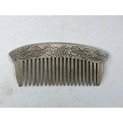 YIZHU CULTUER ART Collection Old Chinese Tibet Silver Carving Auspicious Fish Beard Comb Decorated