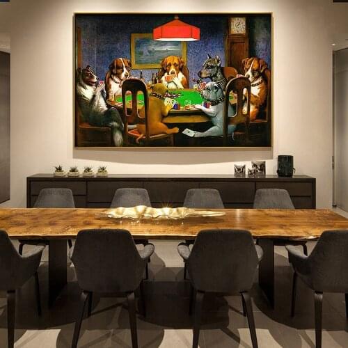 Dogs Playing Poker Cards Art Canvas Painting Wall Art Canvas Funny Animal Pictures Home Wall Decor Posters and Prints Waterproof