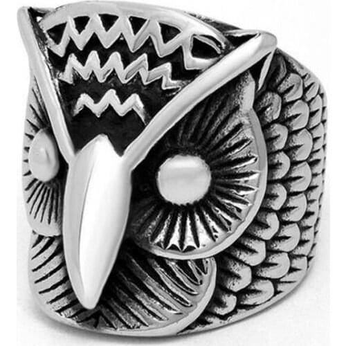 Stainless Steel Animal Owl Night Bird Men Punk Rock Ring Biker Gothic Owl Evil Rings Gift For Men Women