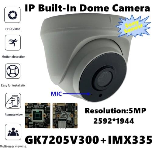 Low illumination Sony IMX335+3516EV300 Built-In MIC Audio IP Indoor Ceiling Dome Camera 5MP 2592*1944 H.265 IRC P2P Onvif XMEYE