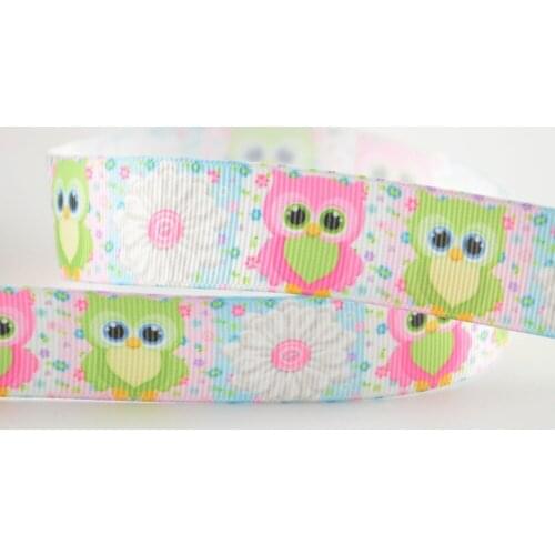 100% polyester printed grosgrain ribbons cute cousins owls designs 7/8" 22 mm width for gifts clothing accessories decoration