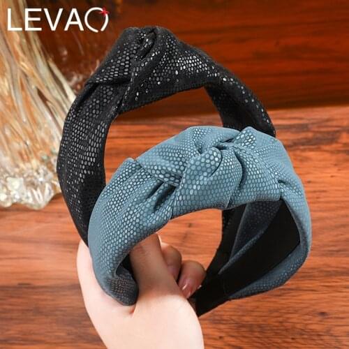 LEVAO PU Leather Solid Color Ladies Knot Hair Accessories Snake Texture Sequins Hair Bands For Women Luxury Decorations New