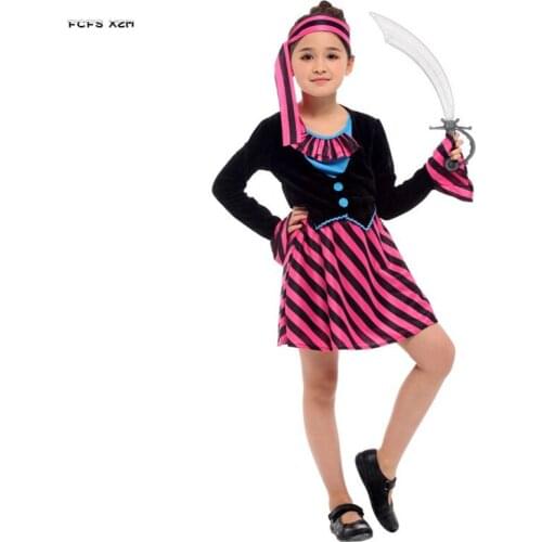 M-XL Girl Halloween Pirate Costume Kids Children Robber corsair Warrior Cosplay Carnival Purim stage play Masquerade party dress