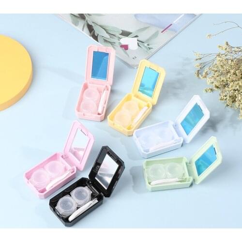 Mini Solid Color Contact Lens Case With Mirror Second Item HALF Price Beauty Lens Case Contact Lens Storage Box Can As Gift
