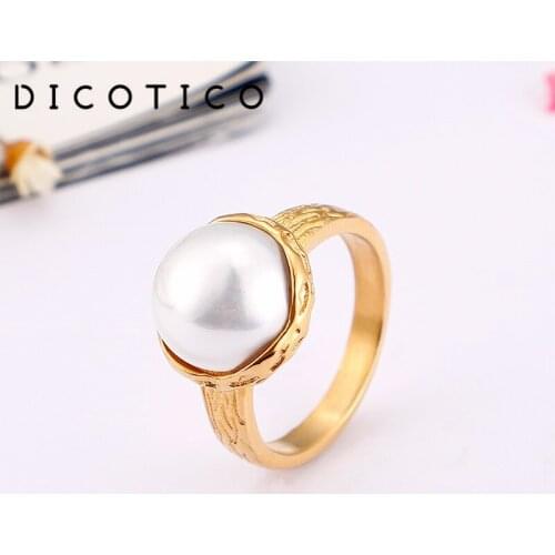 Fashion Ring Tri-Color Stainless Steel Rings For Women Metal Shell Imitation Pearl Rings Anillos Mujer Femme Jewelry Accessories