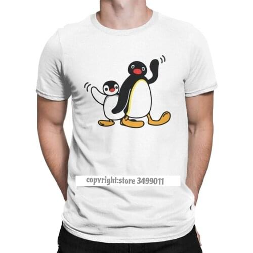 Pingu Mens T Shirts Penguin Series Cartoon Meme Kids Retro Cute Funny Funny Tshirts Camisas Tops T Shirts Premium Cotton