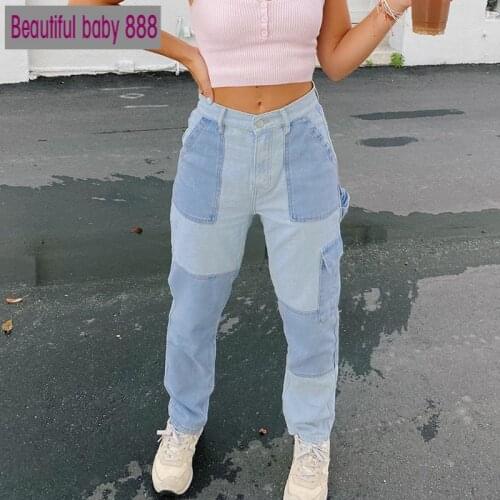 Wide Leg Y2K Patchwork Straight Jeans Women Pockets High Waist Boyfriend Mom Distressed Denim Jeans Streetwear Pants Iamhotty