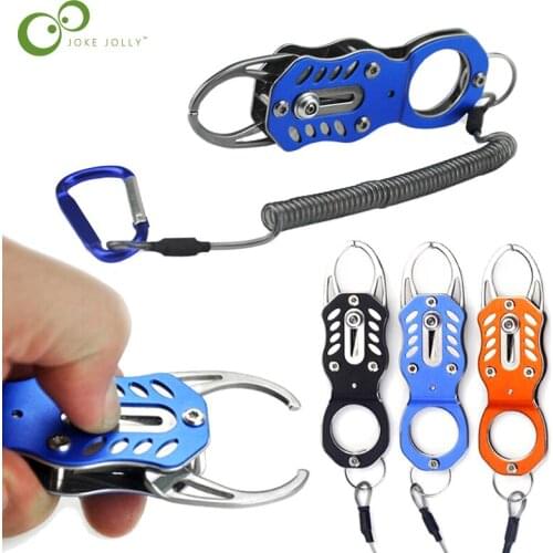 Fish Grip Outdoor Portable Lock Pesca Fishing Tackle tools Fish Lip Clip Folding Gripper Ultra light with Retention Rope GYH