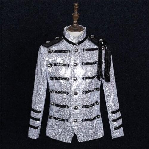 Silver Jackets for Men Color Matching Sequins Suit Singer Party Performance Court Costume Plus Size Casual Outfit