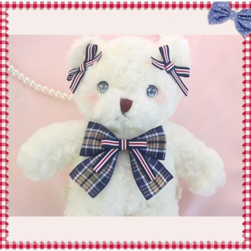 Cute Lolita Girl JK Bear Plush Hangbag Handmade Shoulder Bag Bows Trim Small Purse Bag Pearl Strap Canvas Strap Little Bag