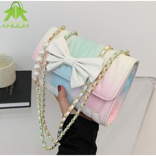 Luxury Designer Woman Underarm Bags Fashion Gradient Color Bow Handbag New High Quality Pu Leather Female Shoulder Messenger Bag