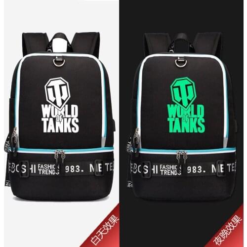 Game WORLD OF TANKS Luminous Printing Military Backpack Canvas Travel Backpack USB Charging Laptop Backpack School Bags Rugzak