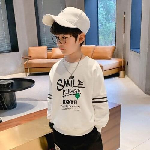 Boys Tops Spring and Autumn Round Neck Letter Sweater Casual Style Student Long Sleeves Loose T-shirt Childrens Clothing