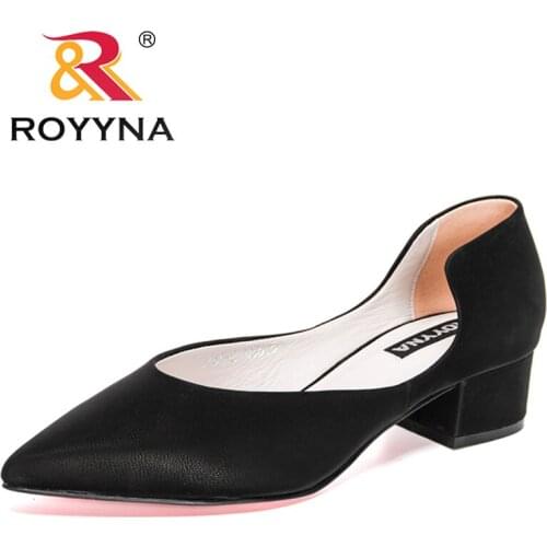 ROYYNA 2021 New Designers Fashion Pumps Shallow Women Fashion Office Work Wedding Party Shoes Ladies Square Heel Shoes Feminimo