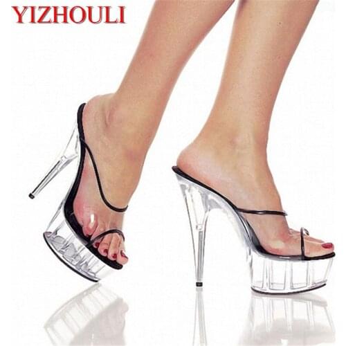 6 Inch Neon Wedges Platforms Shoes 15cm Borde Clear Night Club Fish Mouth Crystal Shoes Exotic Dancer Women Slippers Sandals