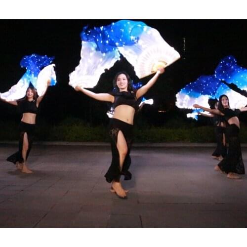 Emitting Fan Dance Shows White and Blue LED Light-emitting Lunge Glow Color Belly Dance Fan #DP0007