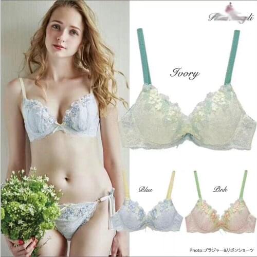 Magazine Style Fine Flower Trim Japanese Bra & Panties Set Thin Underwire Soft Underwear Intimates Set Kawaii Lolita
