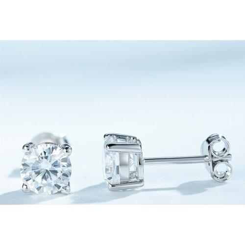 Real 925 Sterling Silver Stud Earrings For Women Solitaire Round And Square Clear Cubic Zircon Girls Gift Classic Fine Jewelry