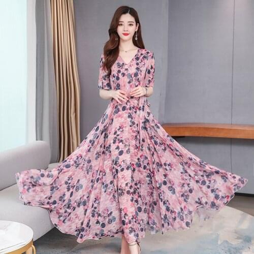 2021 Vintage Print Chiffon Maxi Dresses Spring Summer New 4XL Plus Size Runway Midi Dresses Elegant Women Bodycon Party Vestidos