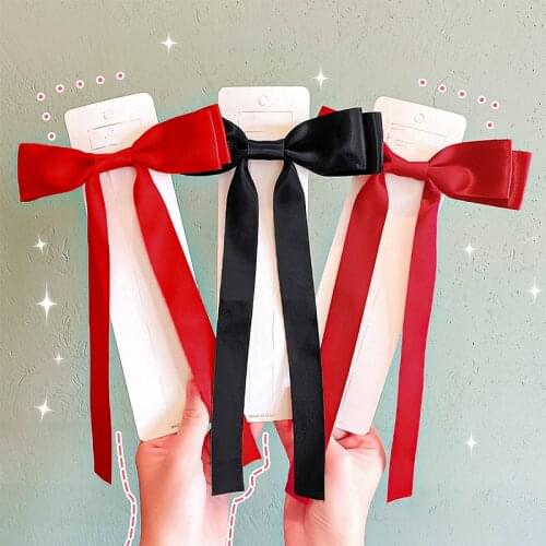 1Pc Elegant Women Solid Long Ribbon Double-deck Bow Hairpins Duckbill Type Side Clips Headdress For Girls Decorate Accessories