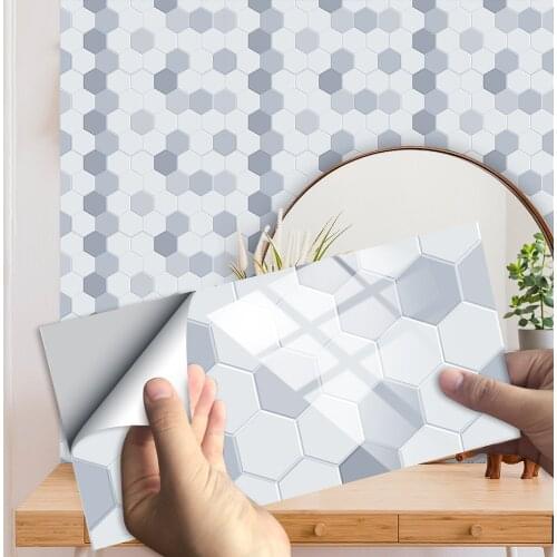 10pcs Flat Hexagonal Marble Pattern Tiles Wall Sticker Kitchen Oil-Proof Bathroom Home Decor Peel & Stick Ceramics Art Wallpaper