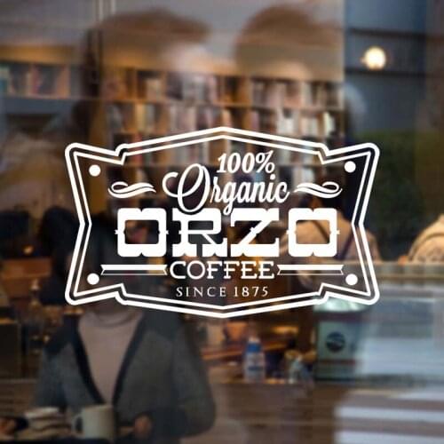Coffee Shop Sign 100% Organic Orzo Coffee Sign Mug Logo Cafe Decor Highest Quality Wall Cup Decal Sticker Vinyl