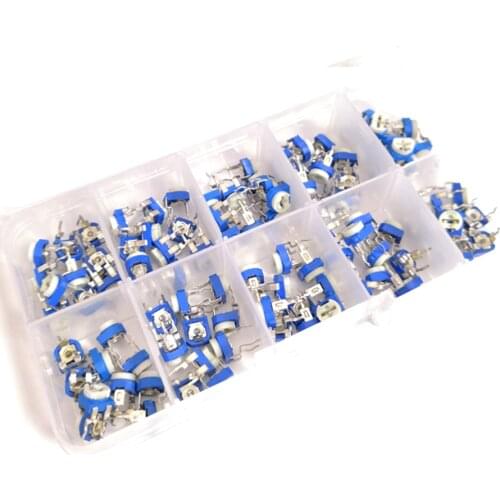 100pcs/Box RM065 Potentiometer Adjustable Resistor Kit 500 - 1M Ohm Multiturn Trimmer Potentiometer Set Variable Resistors Kit